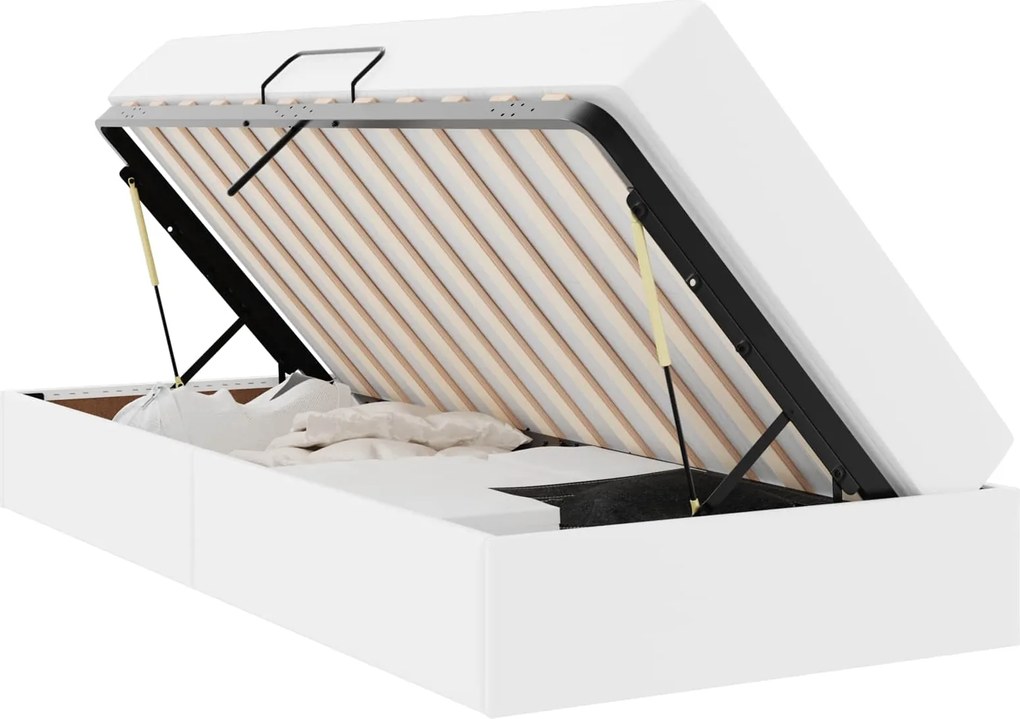 vidaXL Pat cu saltea și spațiu de depozitare cu saltea 2 pcs Alb Piele