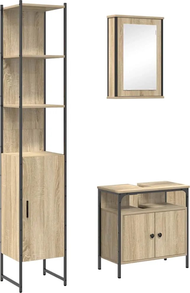 vidaXL Set de mobilier pentru baie 3 pcs Stejar Sonoma Lemn compozit