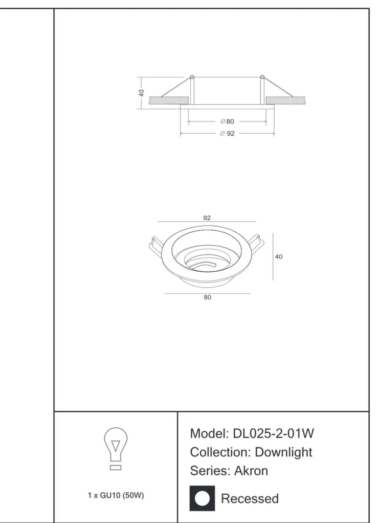 Spot incastrabil de tavan/plafon directionabil 30° Akron MYDL025-2-01W