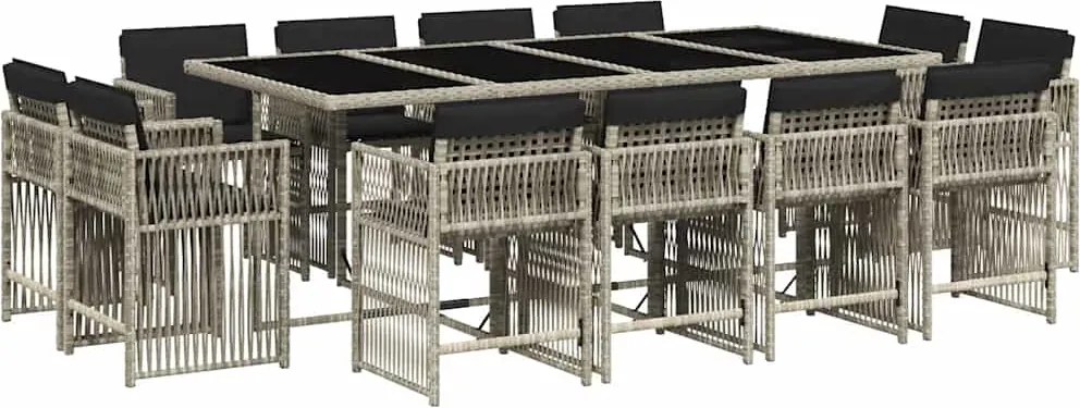 vidaXL Set mobilier de grădină cu perne 13 piese gri deschis poliratan