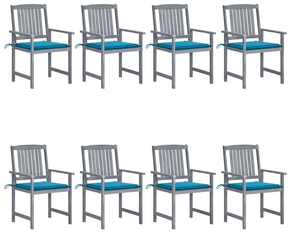 vidaXL Scaune grădină cu perne, 8 buc., gri, lemn masiv de acacia