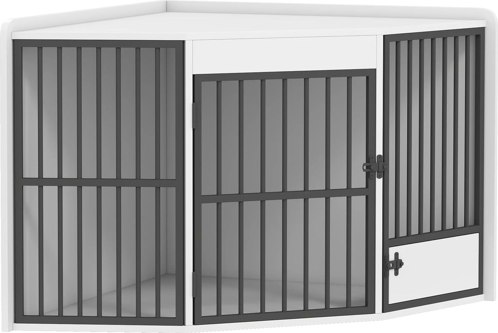 PawHut Cușcă pentru câini, box de odihnă pentru câini mici și medii, cutie pentru animale de companie, ușă pentru hrănire, MDF, metal, Alb | Aosom Romania