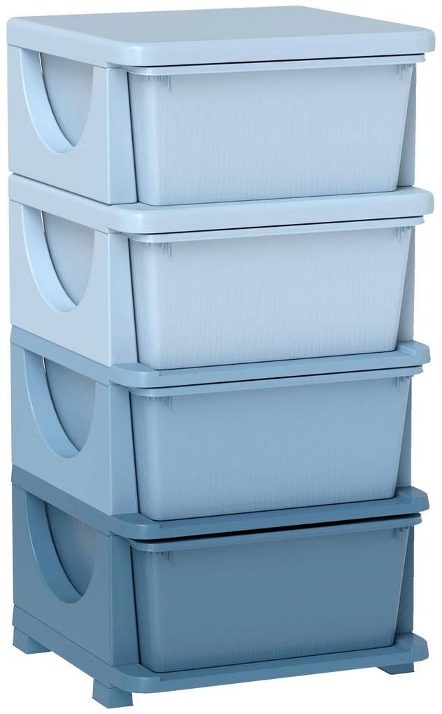 HOMCOM Cutii de depozitare pentru copii, 4 sertare, margini rotunjite, design ridicat, plastic, albastru | Aosom Romania