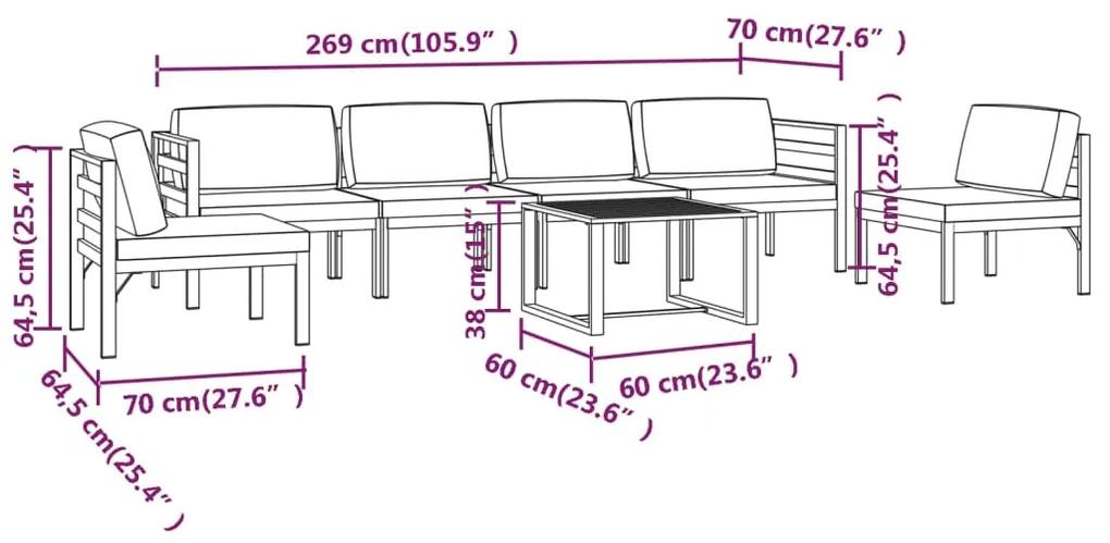 Set mobilier de gradina cu perne, 7 piese, antracit, aluminiu 2x colt + 4x mijloc + masa, 1