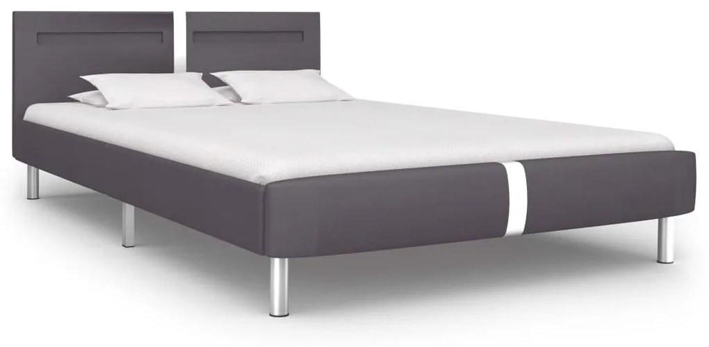 280858 vidaXL Cadru de pat cu LED, gri, 140 x 200 cm, piele artificială