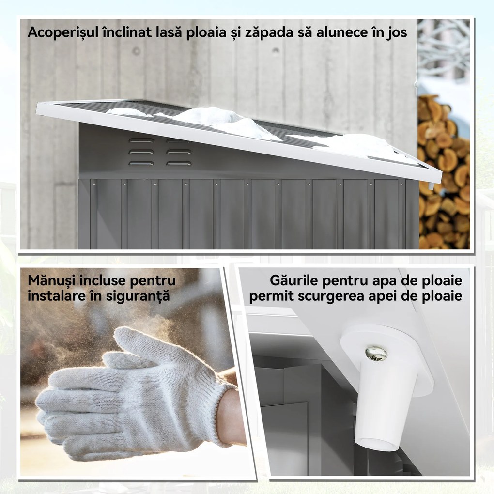 Outsunny magazie grădină căsuță de grădină pentru unelte cu ușă largă și fereastră, 221x133x190 cm gri închis | Aosom Romania