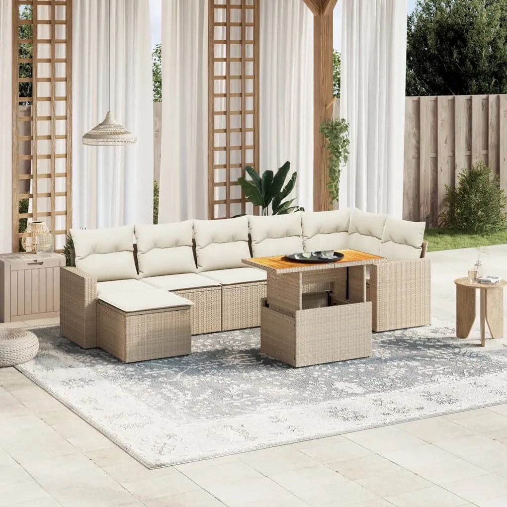vidaXL Set canapele de grădină, 8 piese, cu perne, bej, poliratan