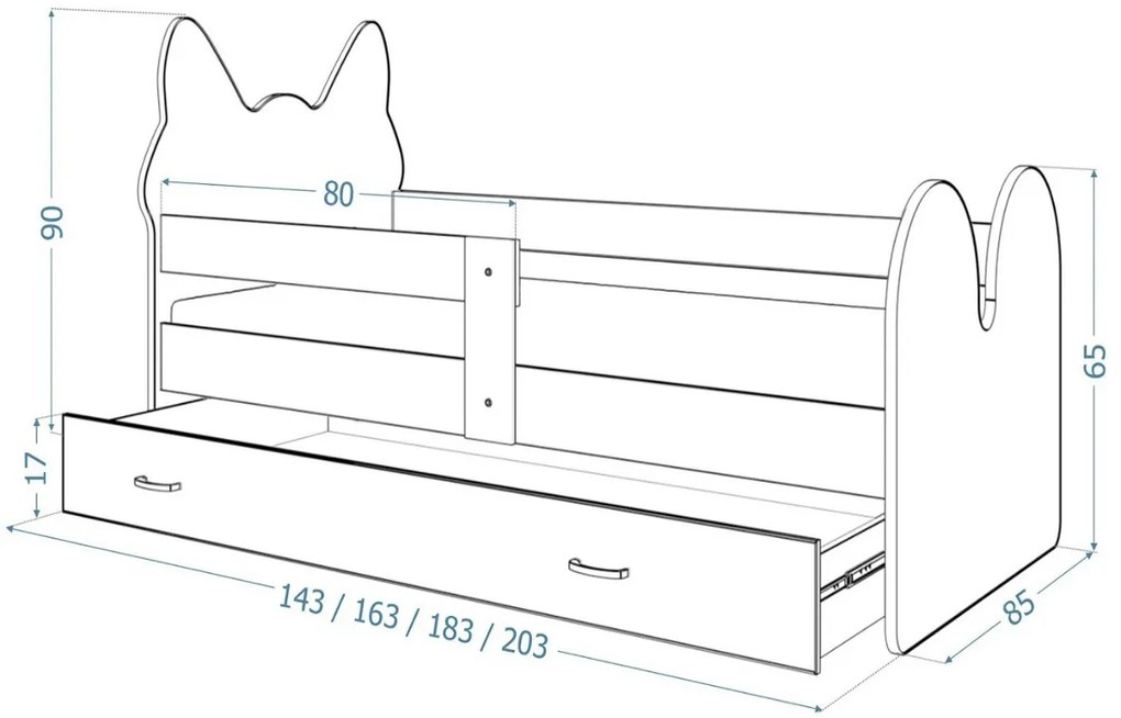 Supermobel Pat pentru copii PISICA P1 + saltea + somieră GRATIS, 180x80, alb/MODEL 01