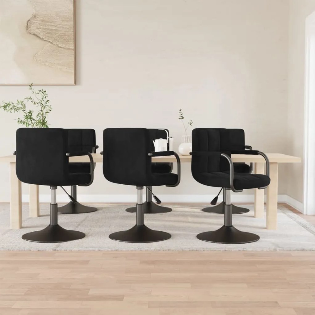 vidaXL Scaune de sufragerie pivotante 6 buc, negru, catifea
