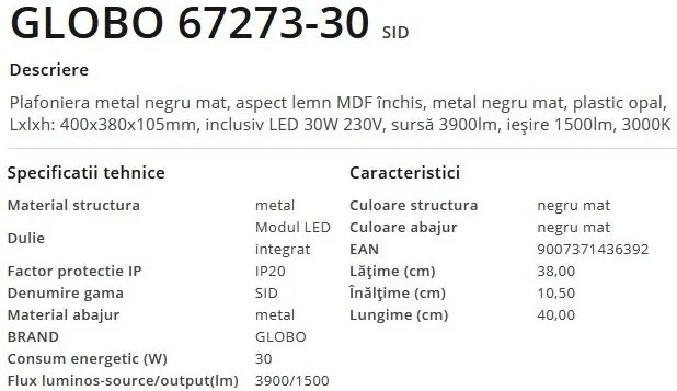 Plafoniera LED design modern Sid negru, maro