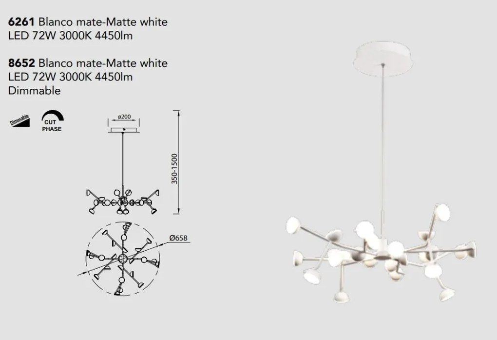 Lustra LED dimabil design modern ADN alb Medium