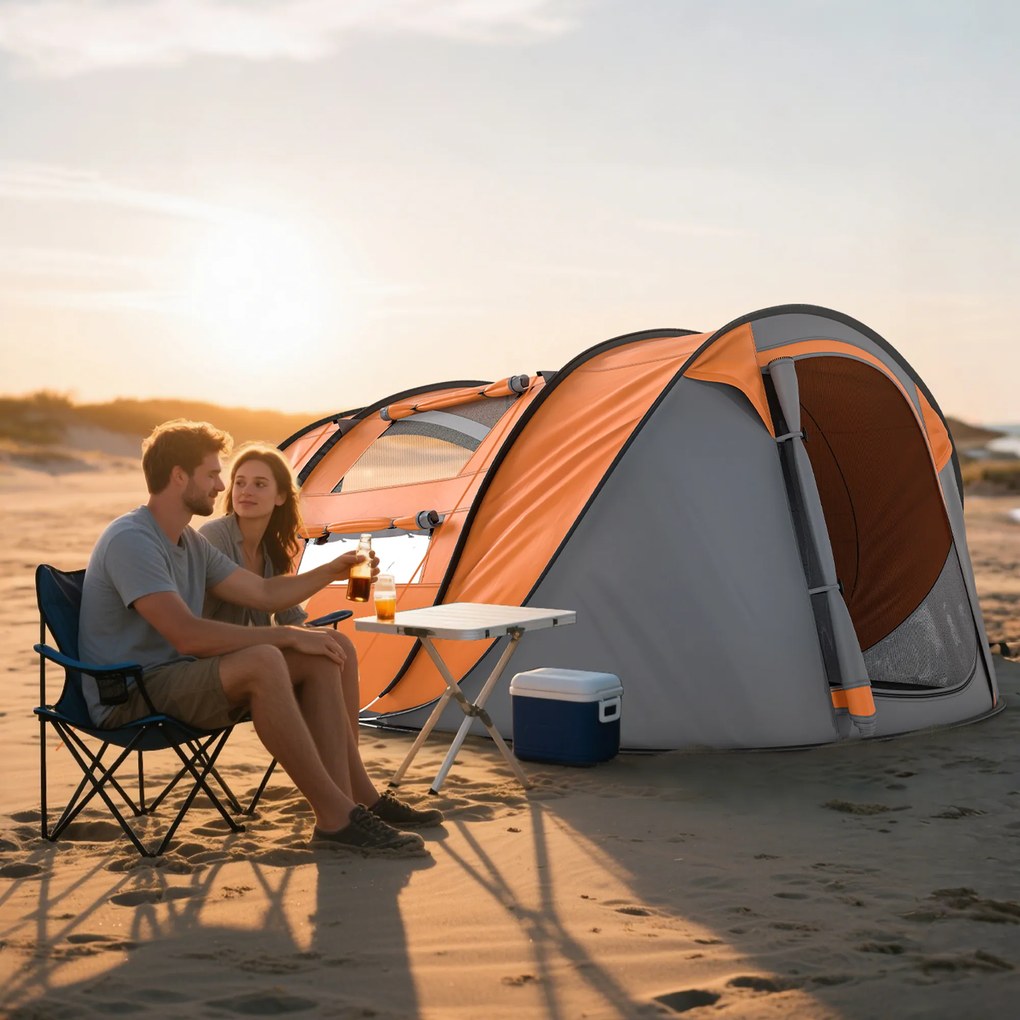 Outsunny Cort de Camping Pop Up pentru 2 Persoane cu 2 Uși, 4 Ferestre și Înveliș Impermeabil, 263.5x220x123 cm, Verde | Aosom Romania