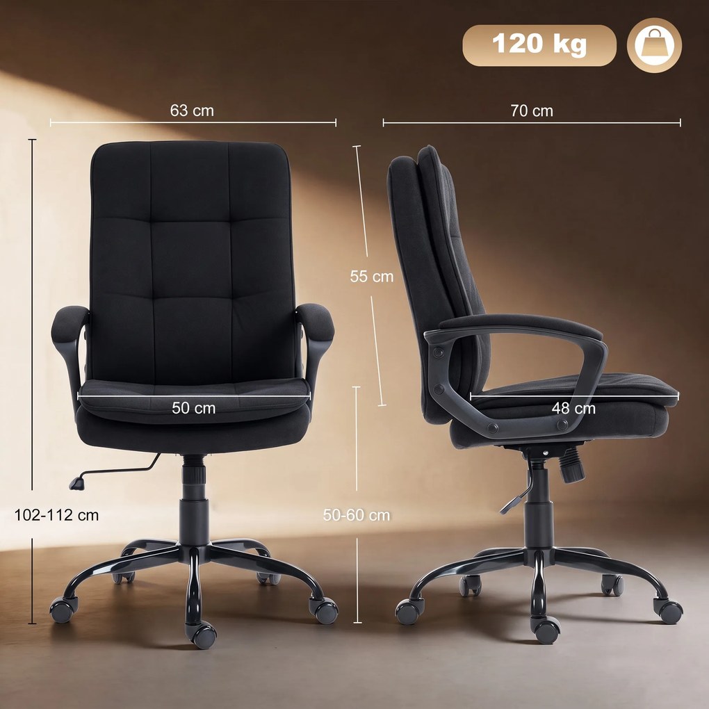 HOMCOM Scaun de Birou Ergonomic din Material Tip In, Înălțime Reglabilă, Funcție de Balansare, 120 kg, Negru | Aosom Romania