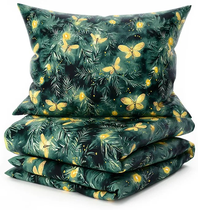 Lenjerie cocolino YELLOW BUTTERFLY verde inchis Dimensiune lenjerie de pat: 2 buc 70 x 90 cm | 200 x 220 cm