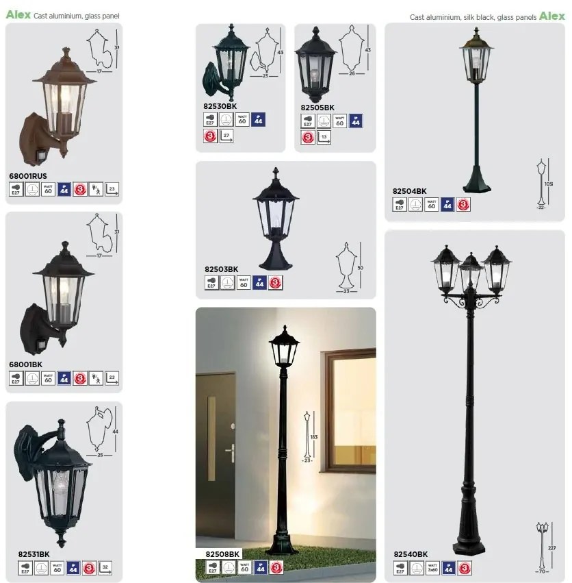 Aplica de perete exterior stil traditional IP44 Alex cu senzor de miscare
