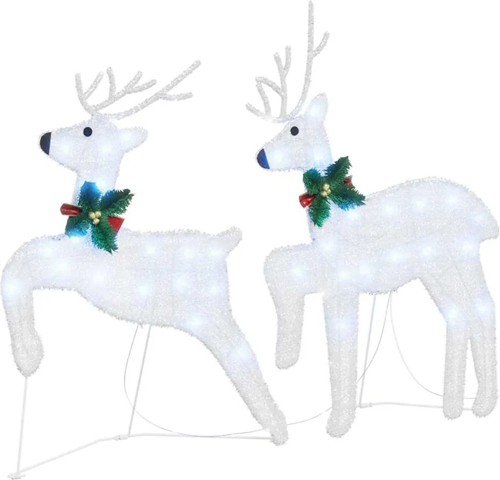 vidaXL Reni LED 2 pcs Alb Rece țesătură