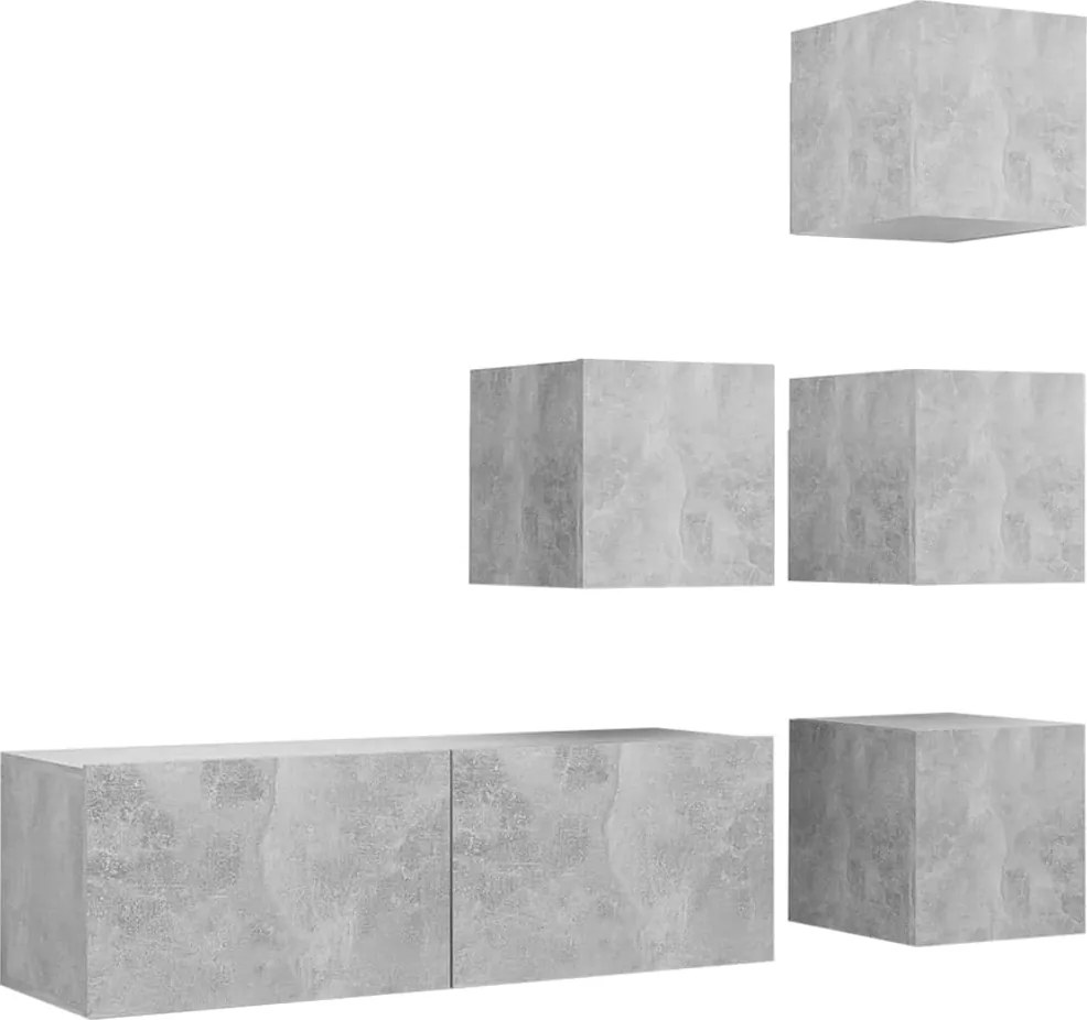 vidaXL Set de dulapuri TV, 5 piese, gri beton, lemn prelucrat
