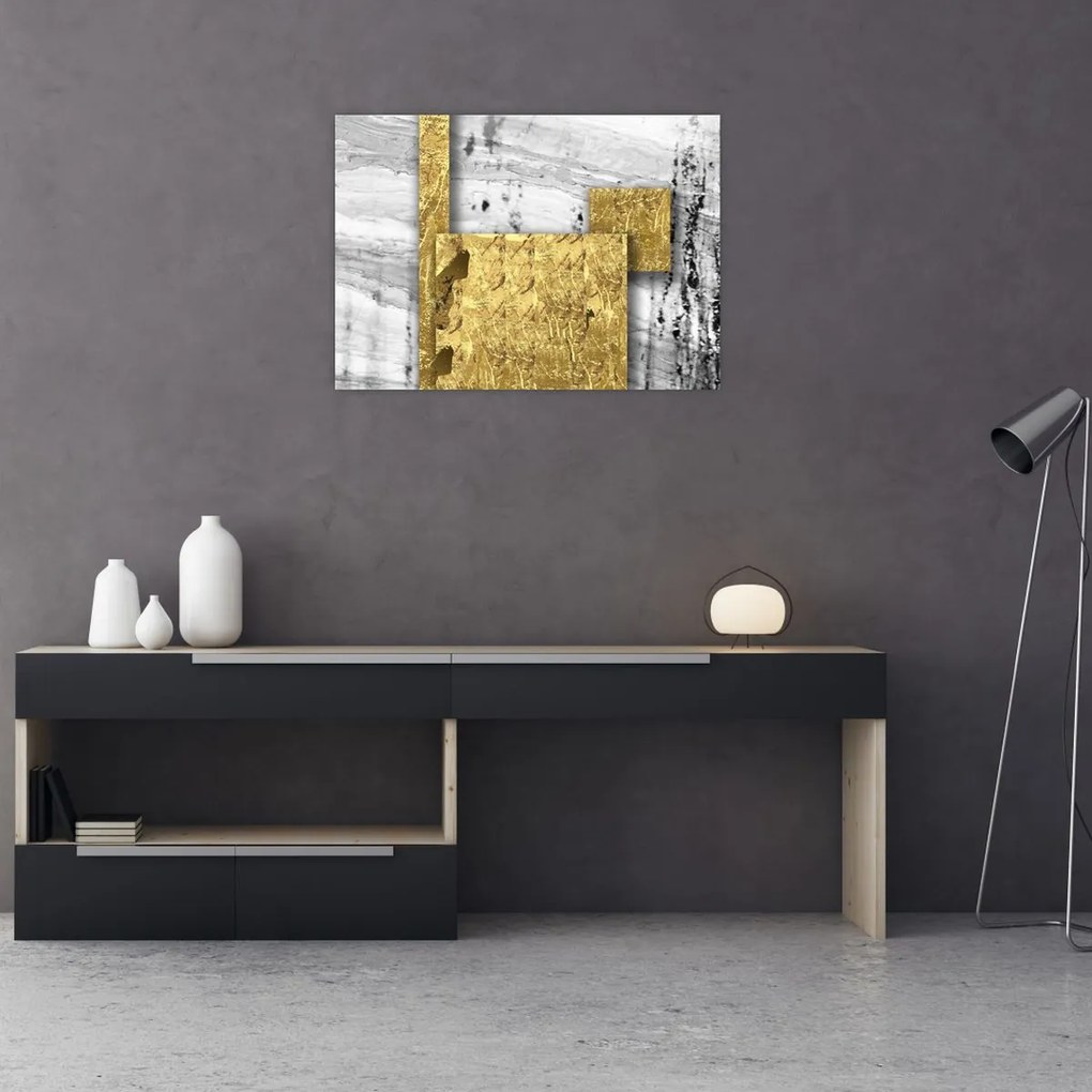 Tablou pe sticlă - Pătrate de aur N⁰1 (70x50 cm)