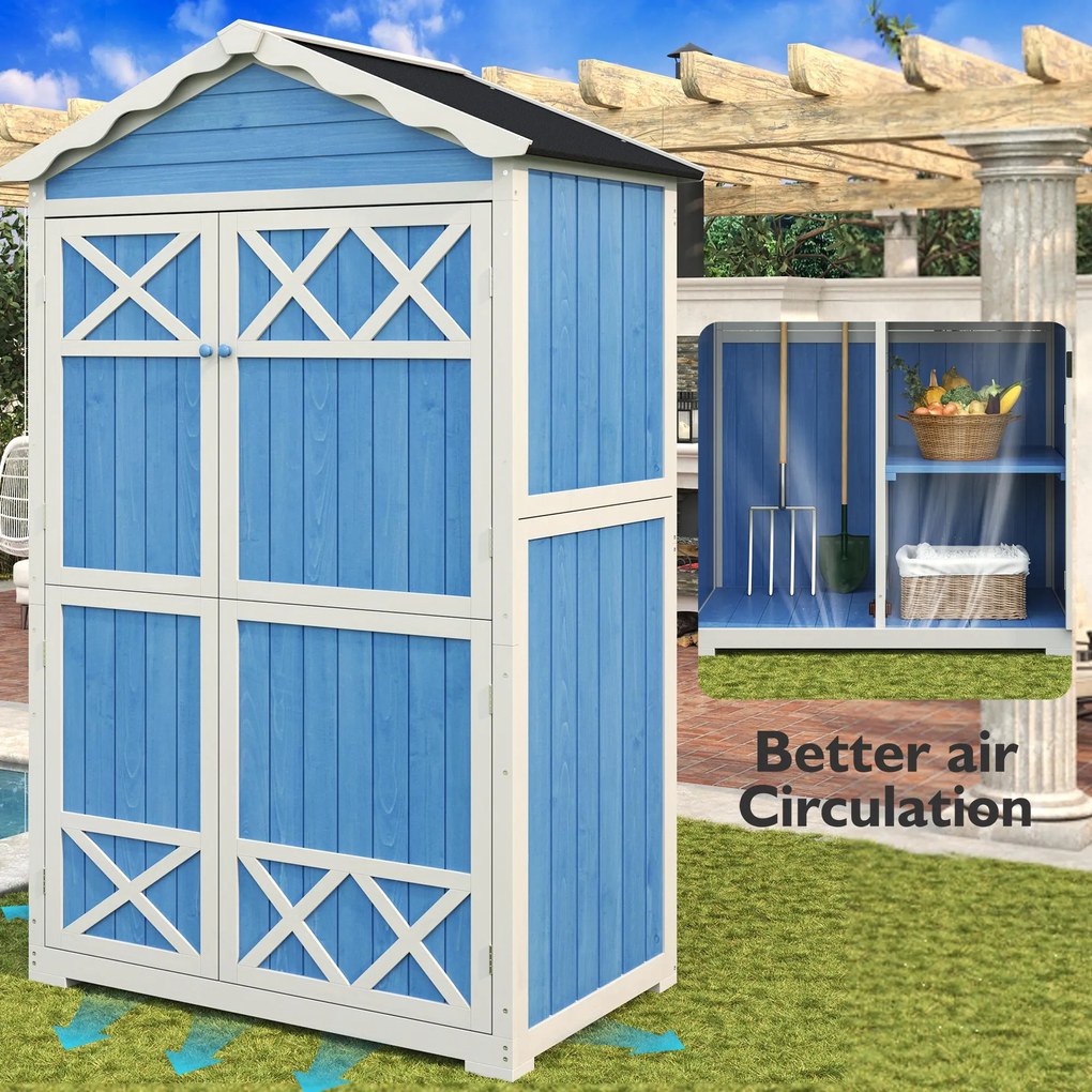 Depozit pentru mobilier de grădină din lemn pentru exterior, design rezistent la intemperii cu întărituri stabile în formă de X, 93x45x179 cm, Albastru