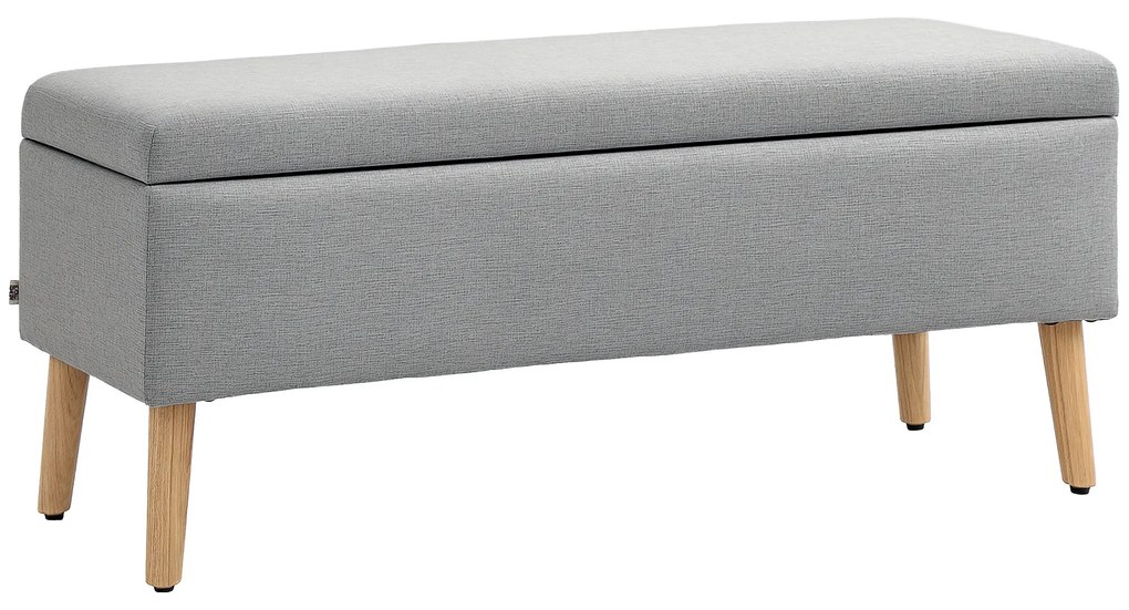 HOMCOM băncuță tapițată cu spațiu de depozitare, material textil tip in, picioare de lemn, capacitate 220 kg, 110x39x45 cm, gri | Aosom Romania