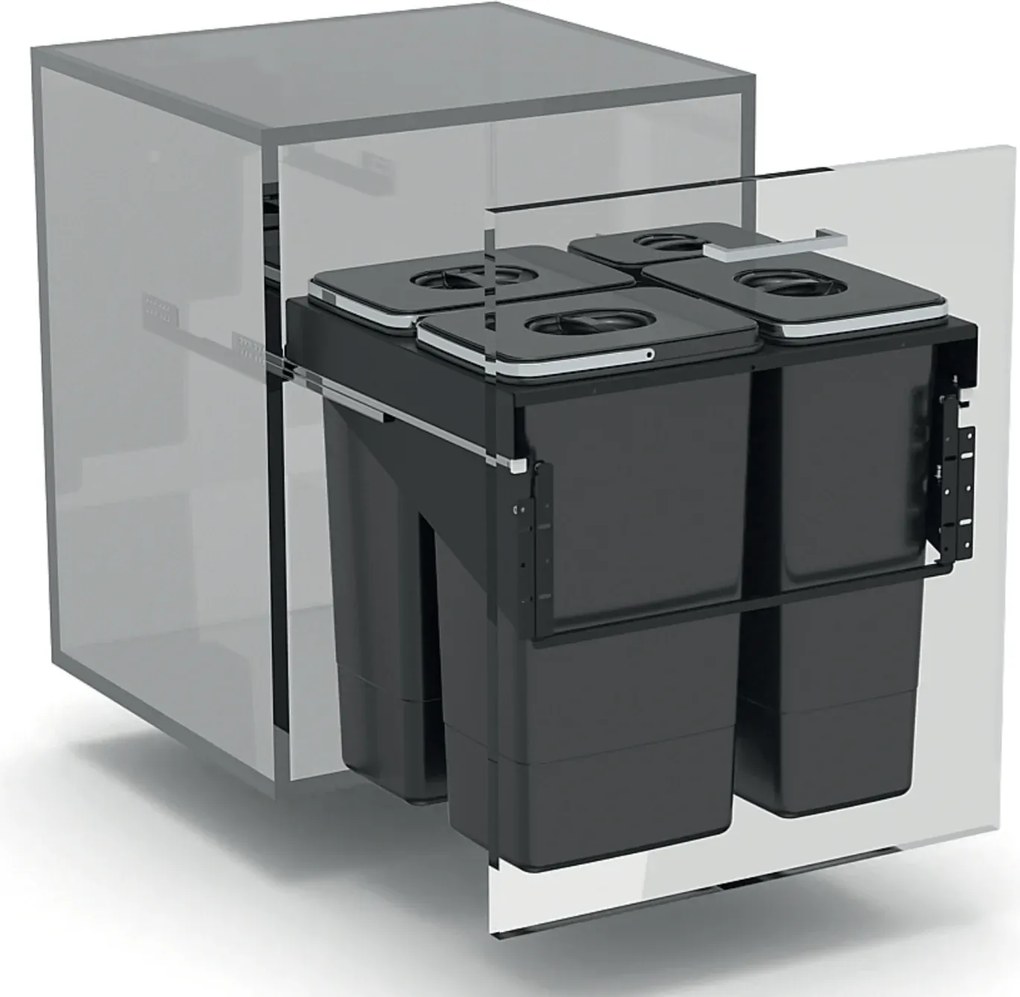 Cos gunoi incorporabil Ecomax Front 60, cu extragere automata, colectare selectiva, gri antracit, 3 x 26 l + 1 x 7 l Polipropilena Otel inoxidabil,