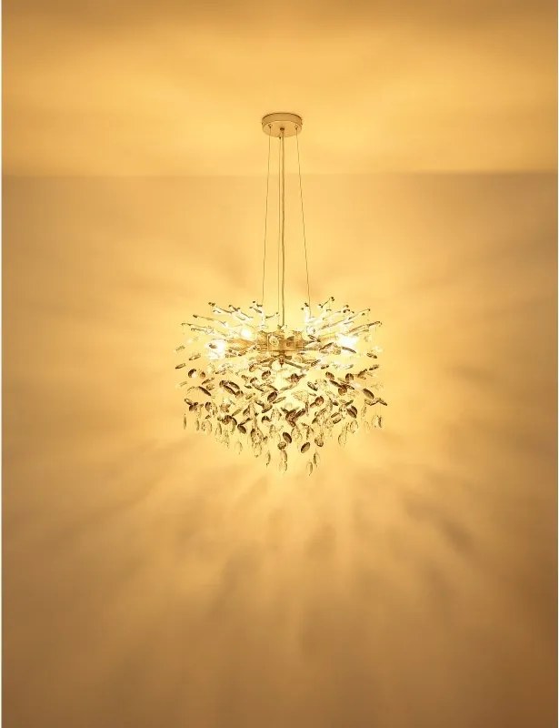 Lustra suspendata metal argintiu mat, cristale de sticla QUEENA