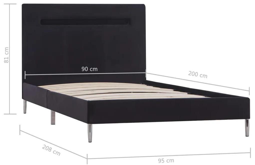 Cadru de pat cu LED-uri, negru, 90x200 cm, material textil Negru, 90 x 200 cm