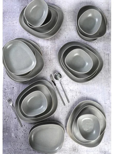 Set de veselă, 24 piese, gri, din ceramică