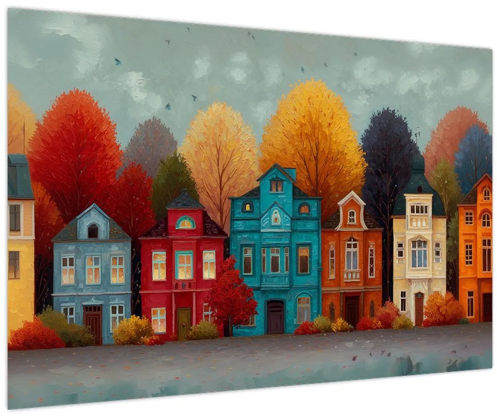 Tablou - Oraș de toamnă pictat (90x60 cm)
