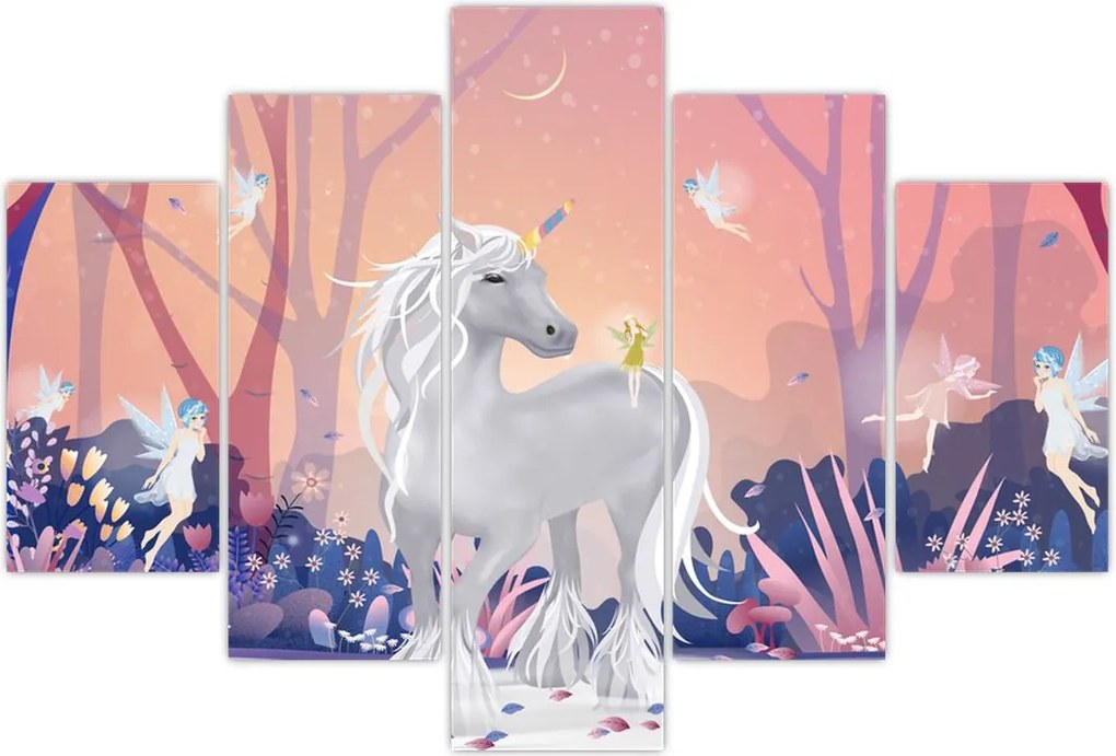 Tablou - Unicorn în pădurea fermecată (150x105 cm)