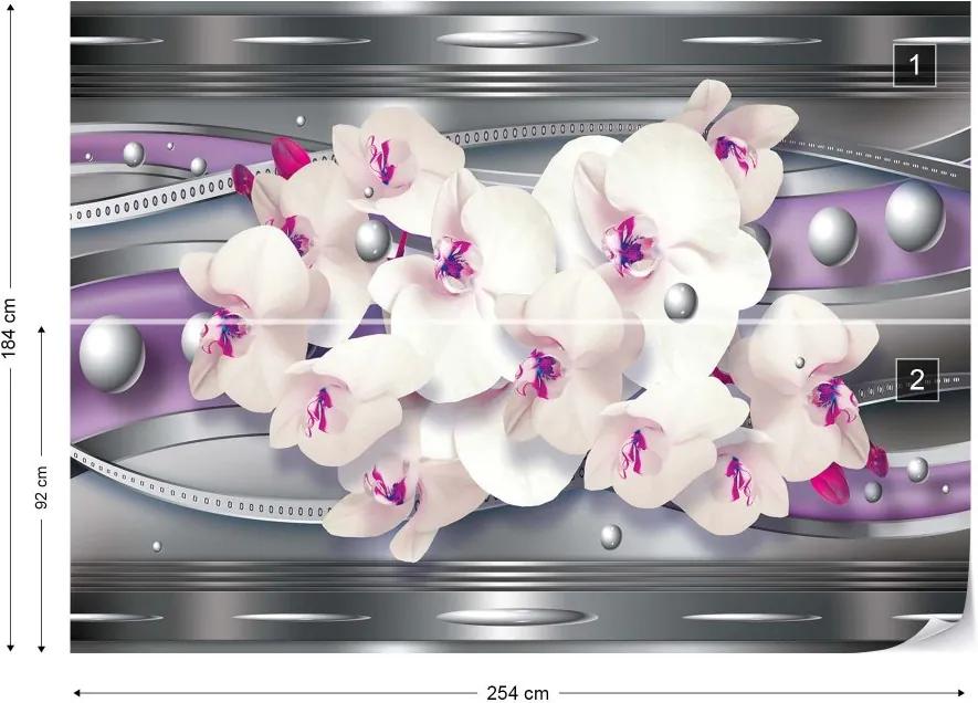 GLIX Fototapet - Modern Floral Design Silver And Purple Vliesová tapeta  - 254x184 cm
