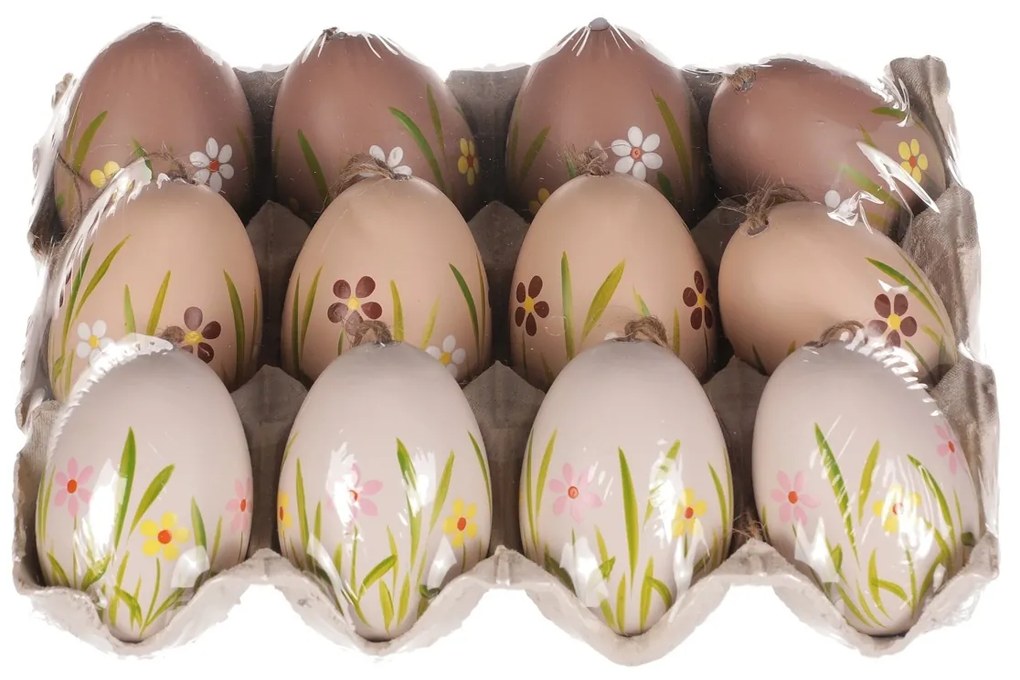 Set de ouă artificiale vopsite maro și alb, 12 buc.
