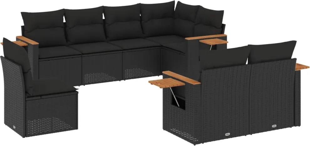 vidaXL Set mobilier de grădină cu perne, 8 piese, negru, poliratan