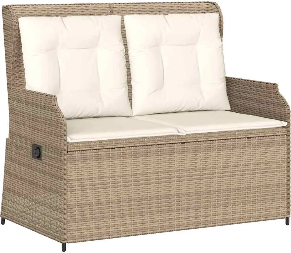 vidaXL Bancă de grădină rabatabilă cu perne, bej, poliratan