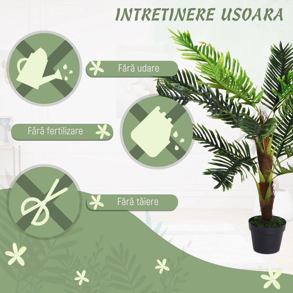 Outsunny Planta Artificiala Palmier Cycas Inaltime 123cm, Planta Artificiala cu Ghiveci Inclus, Decoratiune pentru Casa si Gradina | Aosom Romania
