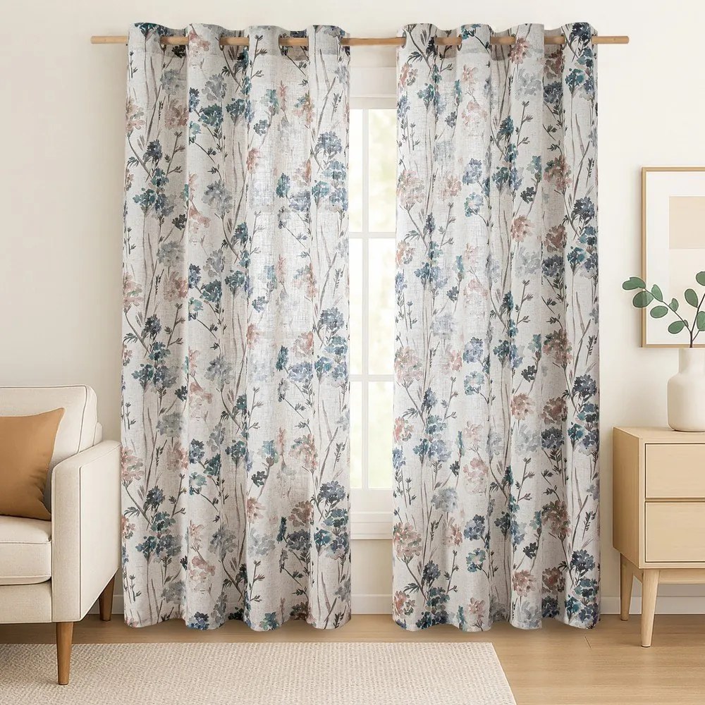 Draperie albastru-deschis/crem 135x250 cm Flosi – Restilo