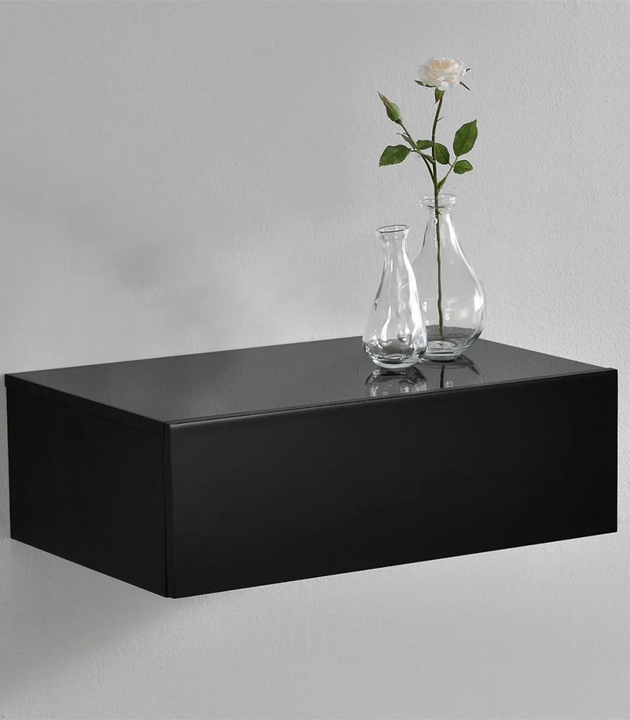 Noptiera montabila pe perete un sertar 46 x 30 x 15 cm PAL negru lucios