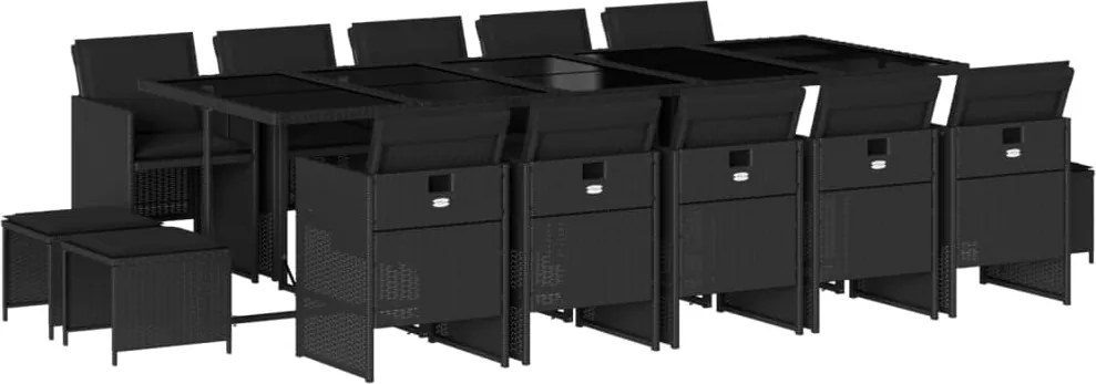 vidaXL Set mobilier de grădină cu perne, 15 piese, negru, poliratan