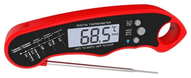 Termometru digital pentru gatit DT126, -50°C - 300°C, Rezistent la apa, Afisaj LCD, Rosu