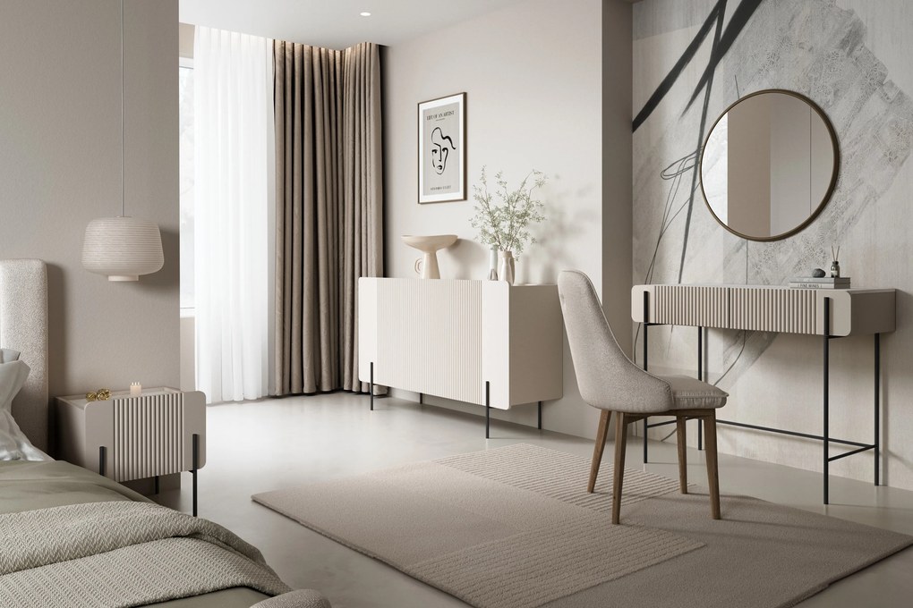 Noptieră Malmi 45 cm cu sertar - cașmir / alb crem / picioare negre