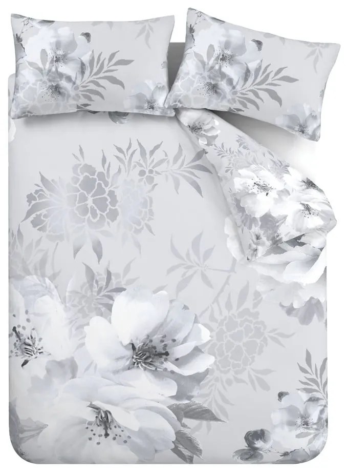 Lenjerie de pat Catherine Lansfield Dramatic Floral, 200 x 200 cm, gri