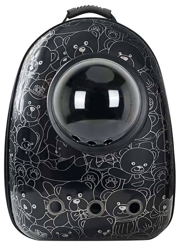 Rucsac pentru transportul animalelor de companie, negru cu model ursuleț