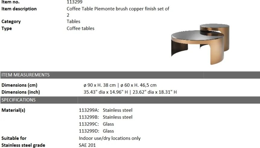 Set 2 masute de cafea design elegant LUX Piemonte, cupru 113299 HZ