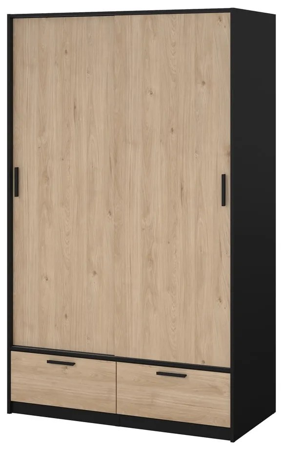 Șifonier negru/cu aspect de lemn de stejar cu ușă glisantă 121x200 cm Line – Tvilum