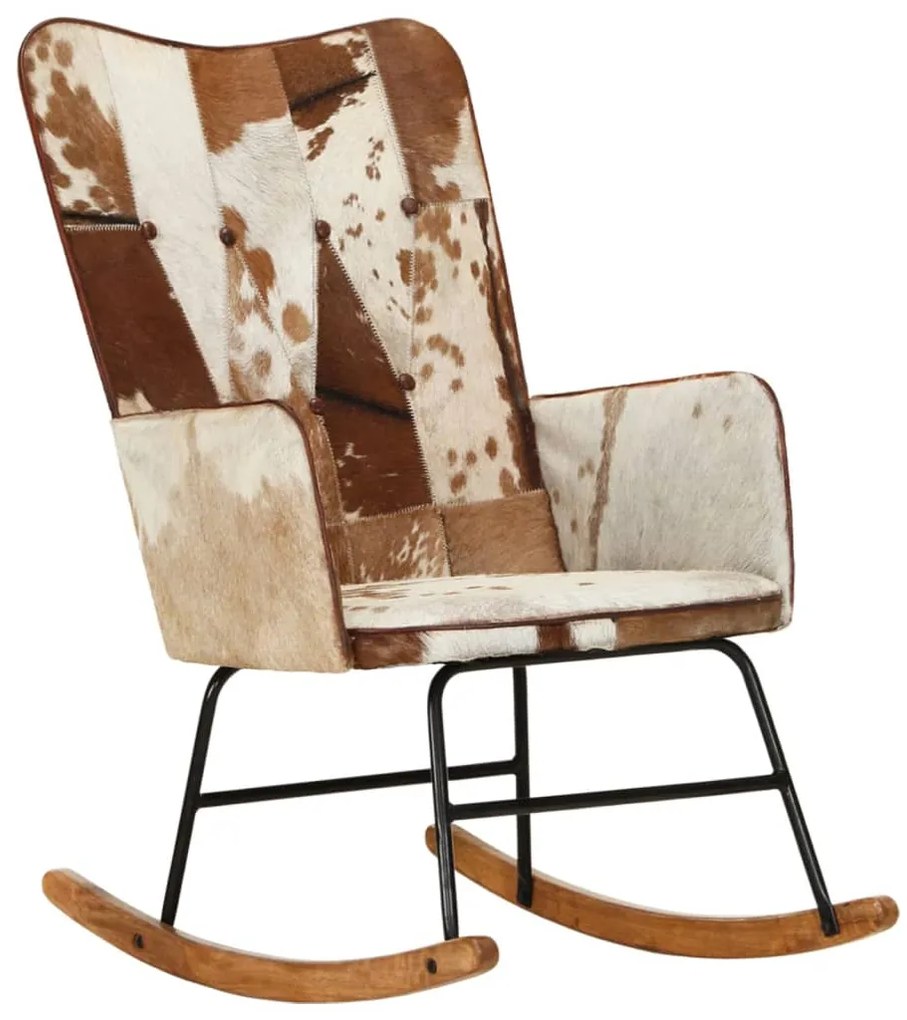 339689 vidaXL Scaun balansoar, maro, piele naturală