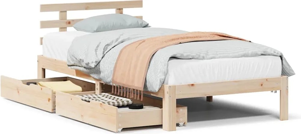 vidaXL Cadru de pat cu sertare, 90x200 cm, lemn masiv pin