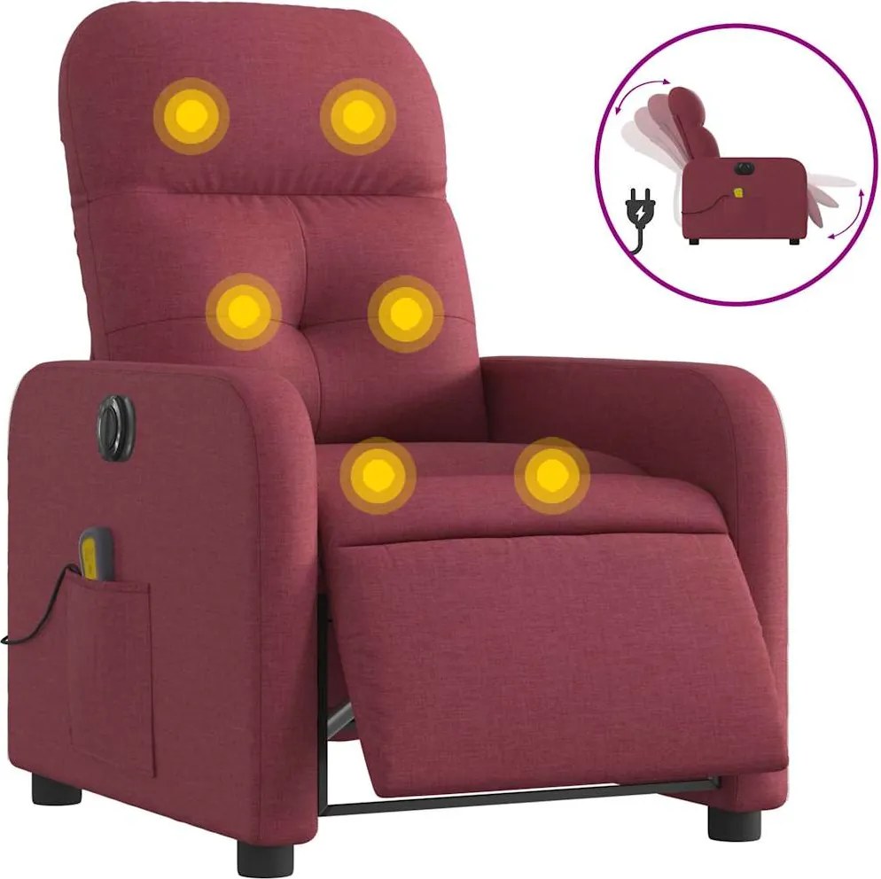 vidaXL Fotoliu electric de masaj rabatabil, roșu vin, textil