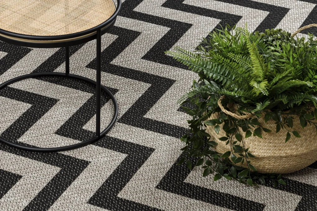 Covor sisal Floorlux 20340 argint si negru Zig Zag