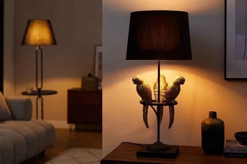 Veioza, Lampa de masa Wildlife Papagal 75cm, auriu