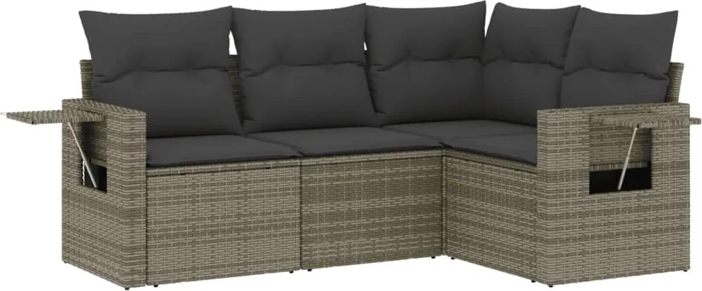 vidaXL Set canapea de grădină cu perne, 4 piese, gri, poliratan